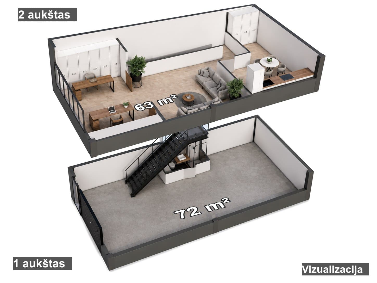 Vidaus vizualizacija – 1 ir 2 aukštas